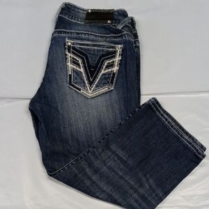 Vigoss Blue Boot Cut Jeans with Vintage Embroidery